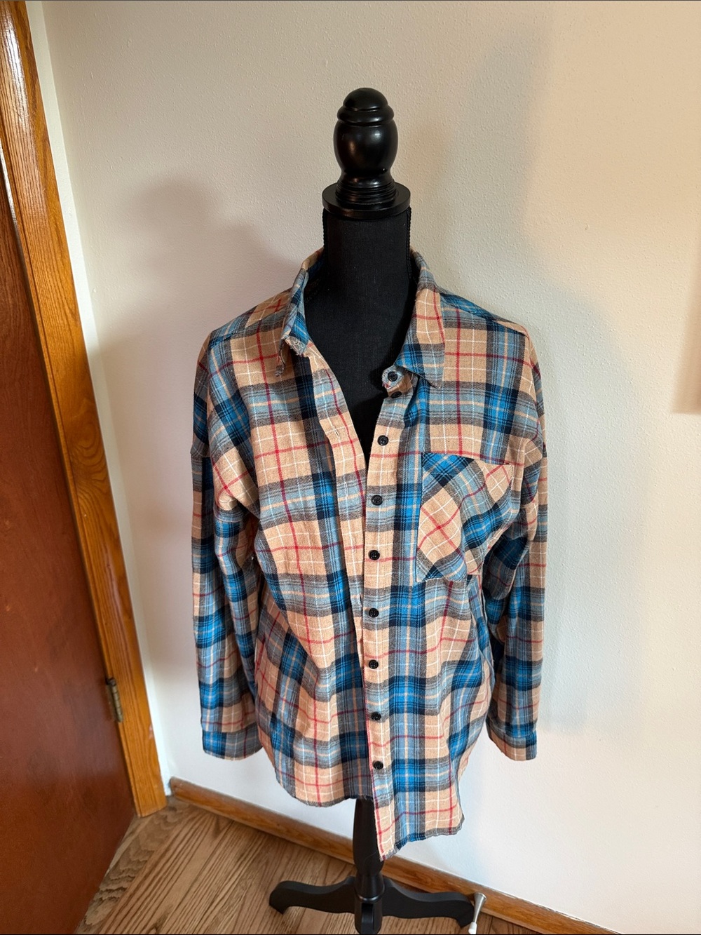 Better Be Blue and Cream Plaid Button-Down Shirt
